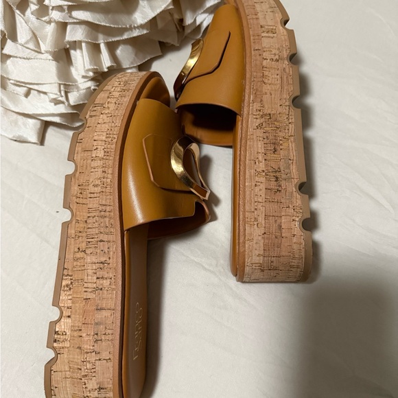 Franco Sarto Tan Cork Sandals with Gold Accent - Picture 5 of 8